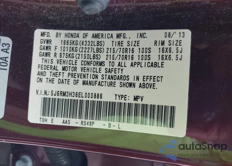 2014 Honda Cr-V Lx from USA, damaged, VIN 5J6RM3H36EL000886